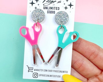 Teeny Scissors Earrings, Handmade Acrylic Teacher Earrings, Gift for Her, Back to School, Acrylic, School Homework, Elementary, Art, Craft