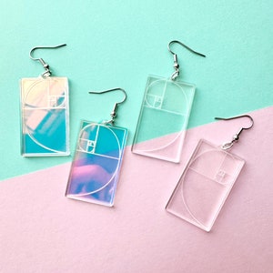 Fibonacci Sequence Earrings, Handmade Math Teacher Jewelry, Back to School, Calculus, Quirky Acrylic Geometry, Mathematician, Art Spiral
