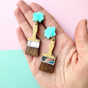Mini Paint Brush Earrings, Rainbow Art Teacher Earrings, Artist Earrings, Painter Colorful, Acrylic Earring, Kawaii, Pastel, Elementary