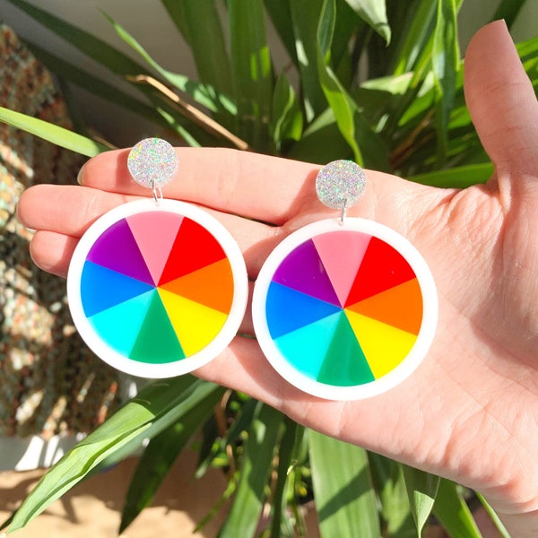 My Favorite Color Is Rainbow, Rainbow Wheel Earrings, Color Wheel Earrings, Art Teacher Earrings, Artist Earrings, Colorful, Acrylic Earring