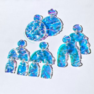 Boucles d'oreilles océan, Boucles d'oreilles 3D en acrylique irisé, Vacances d'été, Complexe hôtelier, Motel côtier, Verseau