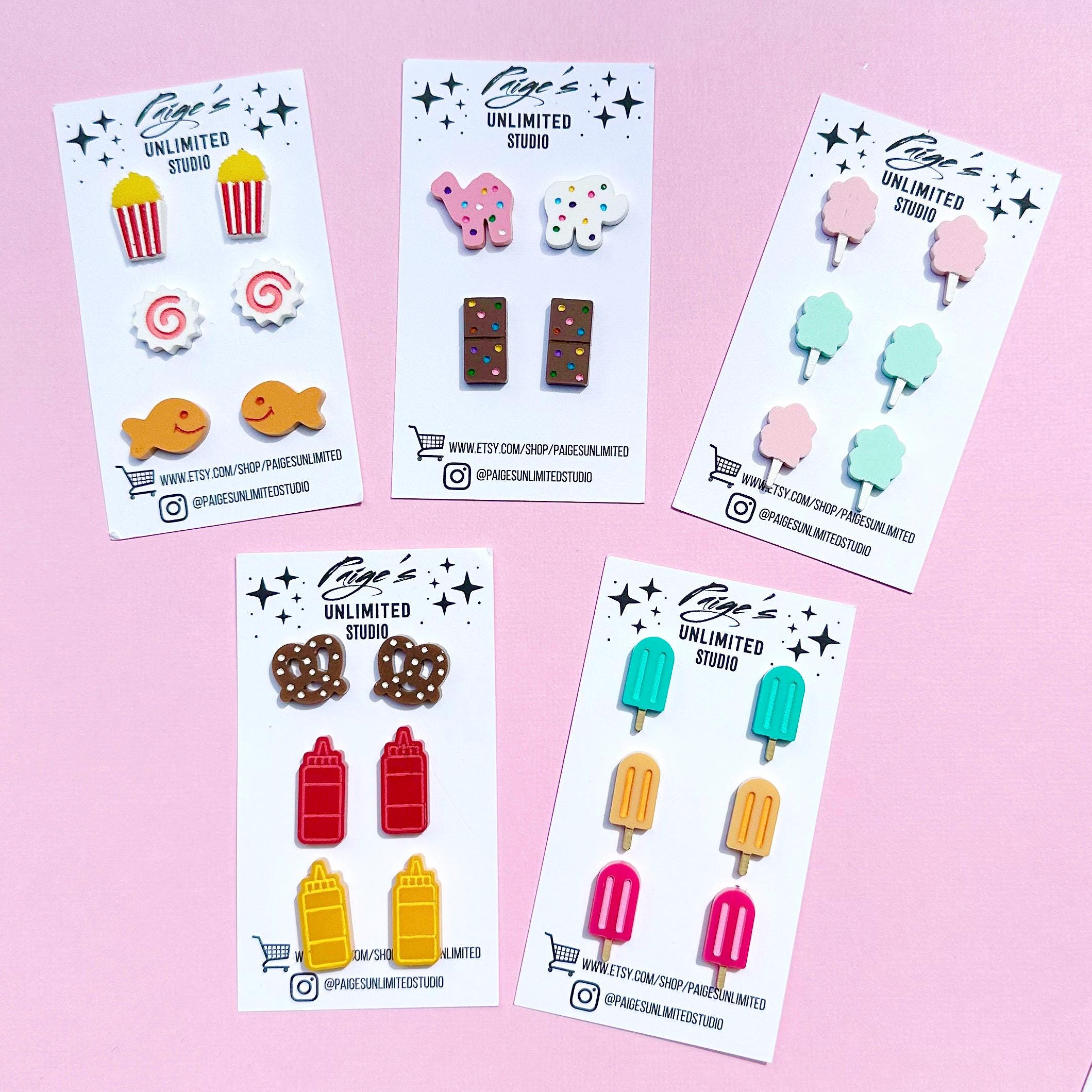 Set of THREE Food Stud Earrings, Handmade Acrylic Jewelry, Quirky Food Earrings, Sweets Earrings, Fast Food, Y2K Nostalgic, Snacks