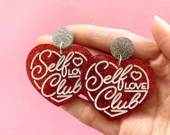 Self Love Hearts Acrylic Earrings, February Glitter Earrings, Galantines Party, Girl Power, Girl Club, Pink Earrings, Candy, Rainbow Kawaii