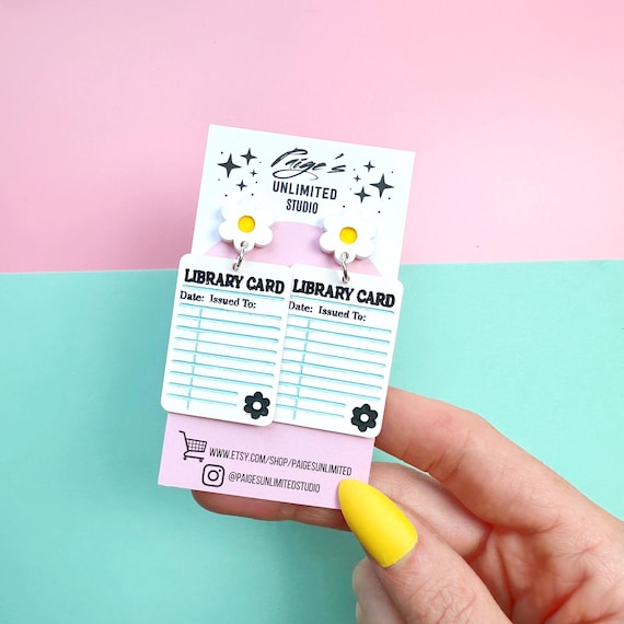 Nostalgic Library Card Earrings, Handmade Teacher Earrings, Gift for Her, Back to School, ELA, School Librarian, Elementary, English Reading
