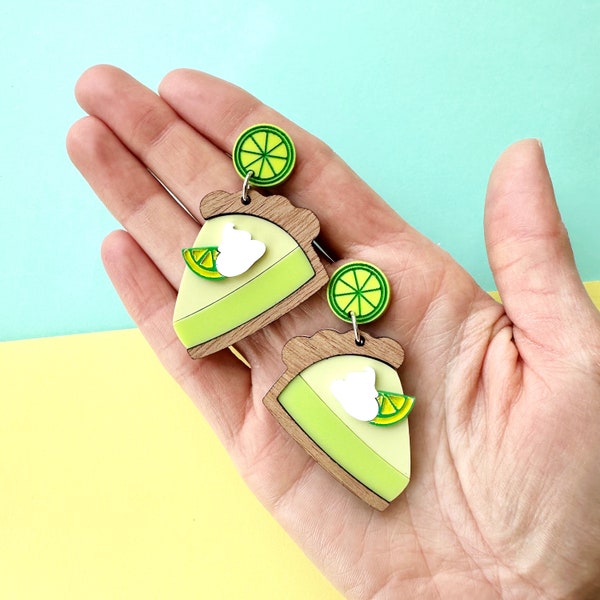 Key Lime Pie Slice Earrings, Acrylic Dessert Earrings, Quirky Kitschy, Florida, Key West, Summer Vacation, Baking