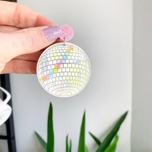 Dancing Queen Disco Ball Earrings, Bachelorette Party Earrings, Mirror Ball Jewelry, Nashville, Nash Bash, Pink Glitter image 4