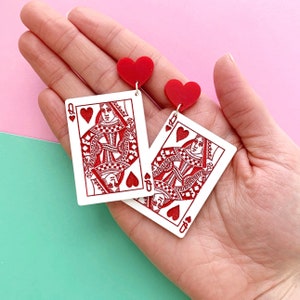 Queen of Hearts Earrings, Classic Playing Card Earrings, Poker Vegas Party, Wonderland, Harley Acrylic Earrings, King, Ace of Hearts