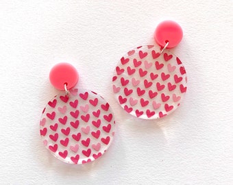 Baby Valentine Hearts Acrylic Earrings, February Glitter Earrings, Galantines Party, Girl Power, Pink Earrings, Candy, Rainbow Kawaii