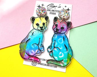 LIMITED 90's Iridescent Rainbow Leopard Earrings, Acrylic Nostalgic Handmade Laser Cut Earrings,