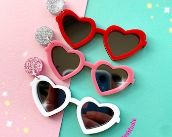 Heart Shaped Sunglasses Earrings, Galantines Party, Bachelorette, Girl Power, Nostalgic Acrylic Earrings, Sunnies