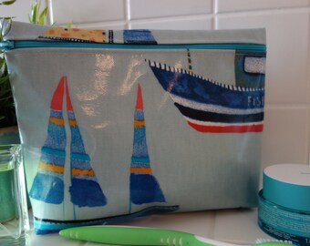 kleine Kulturtasche  Wachstuch  Segelboote