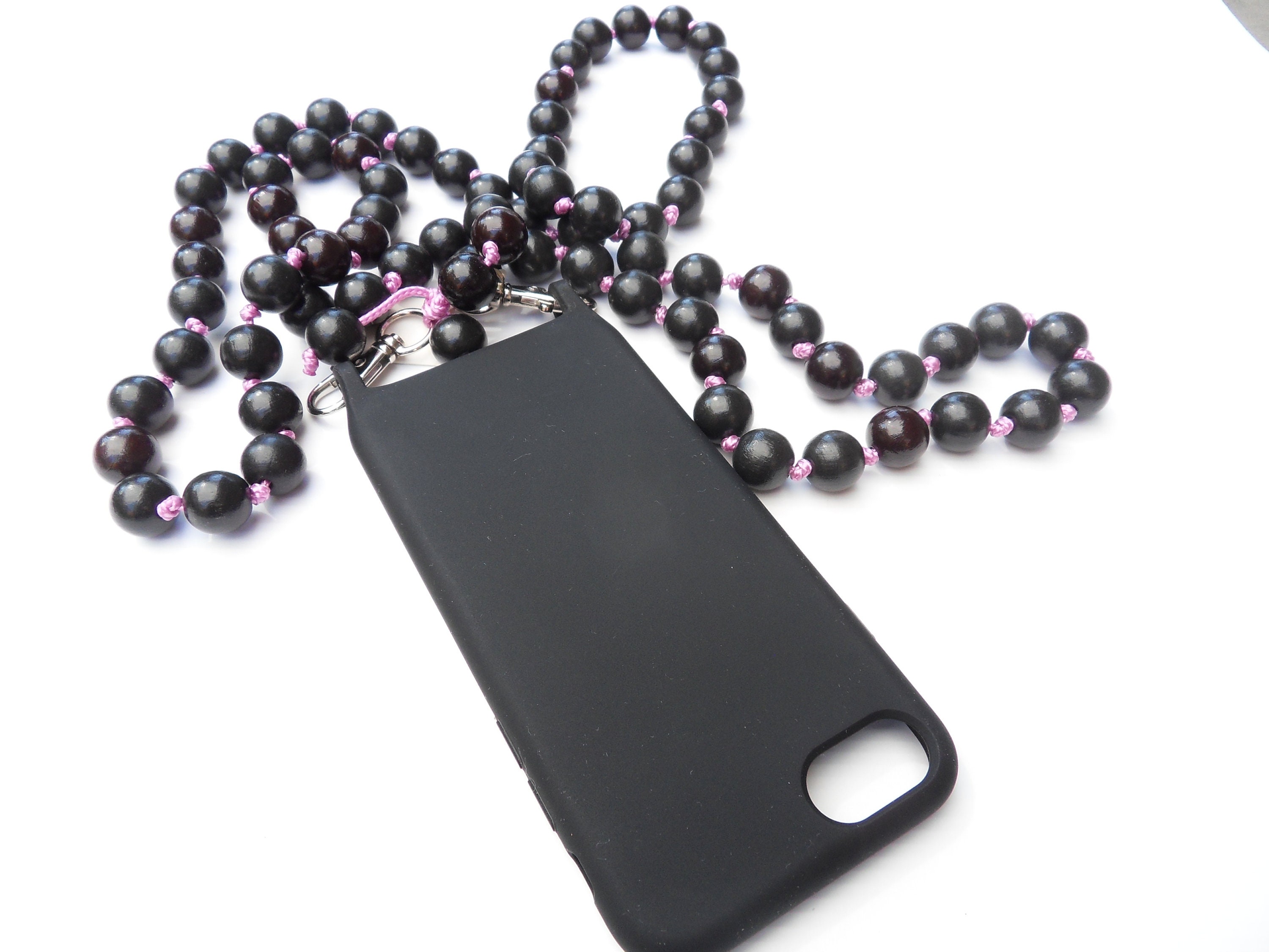 Mobile phone chain wooden beads Black rosé wooden beads Mobile Etsy