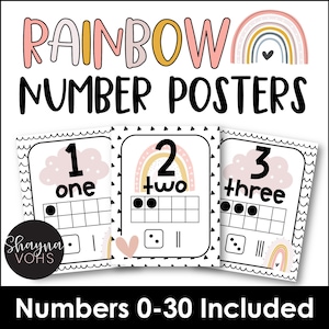 Boho-posters met regenboognummers 0-30