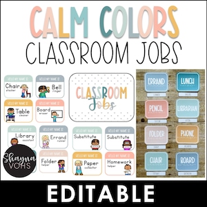 Ruhige Farben Klassenzimmer Job Chart bearbeitbar, beruhigendes Klassenzimmer Dekor, Pastell Klassenzimmer Dekor
