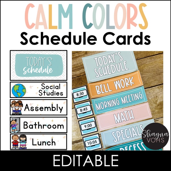 Schedule Cards, Classroom Schedule Cards, Editable Schedule Cards, Calming Classroom Decor, Pastel Classroom Decor