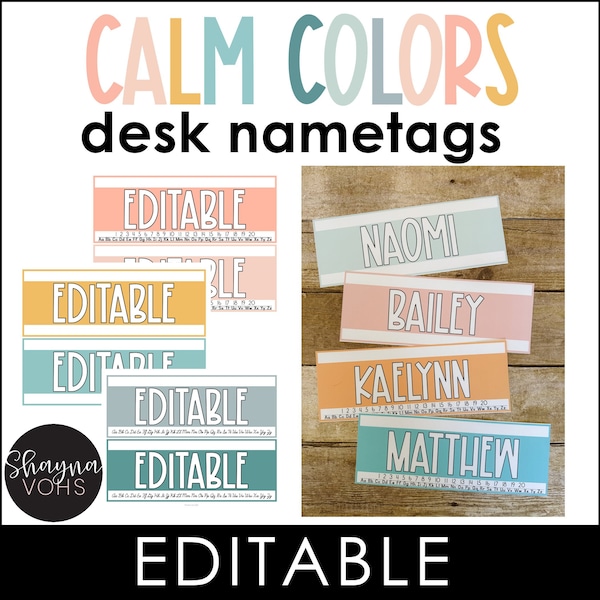 Desk Nametags for Kids, Calm Colors Classroom Decor, Calming Classroom Decor, Pastel Classroom Decor