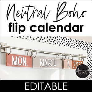 Boho Flip Calendar, Neutral Flip Calendar Classroom
