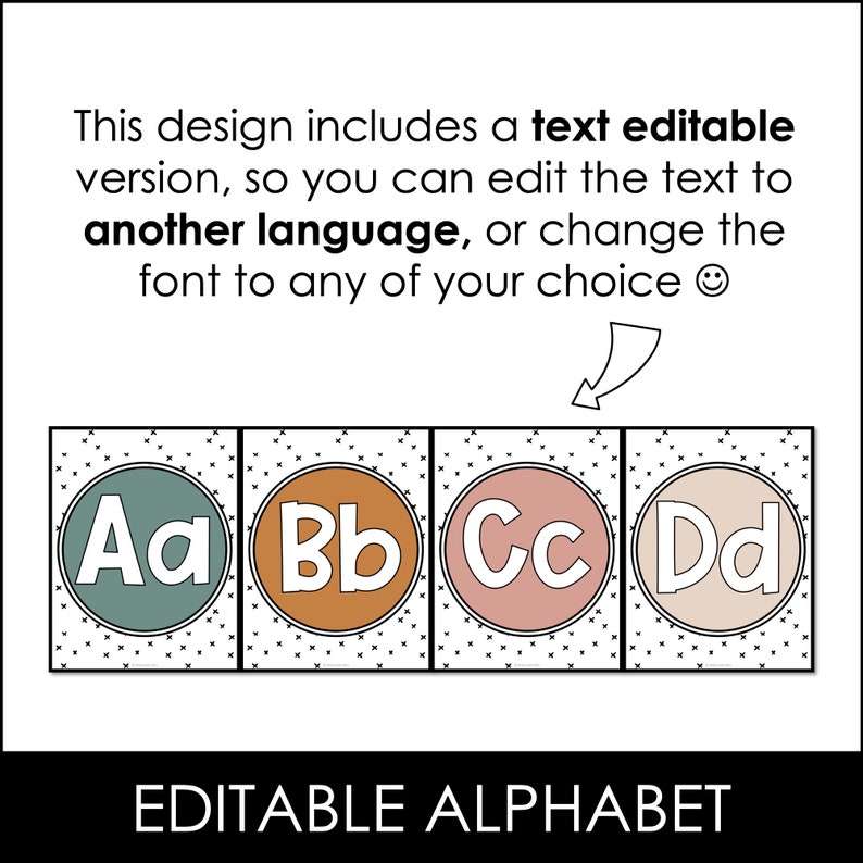 This image shows how the posters are text-editable so you can use any font you would like.