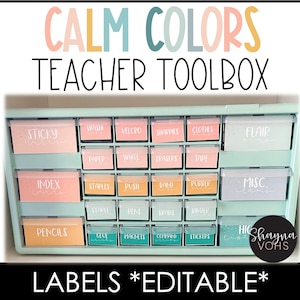 Teacher Tool Box Labels, Calm Colors Teacher Toolbox Labels Editable, Calming Classroom Decor, Pastel Classroom Decor