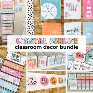 Coastal Classroom Decor Bundle Elementary | Classroom Theme | Coastal Sunrise Classroom | Editable
