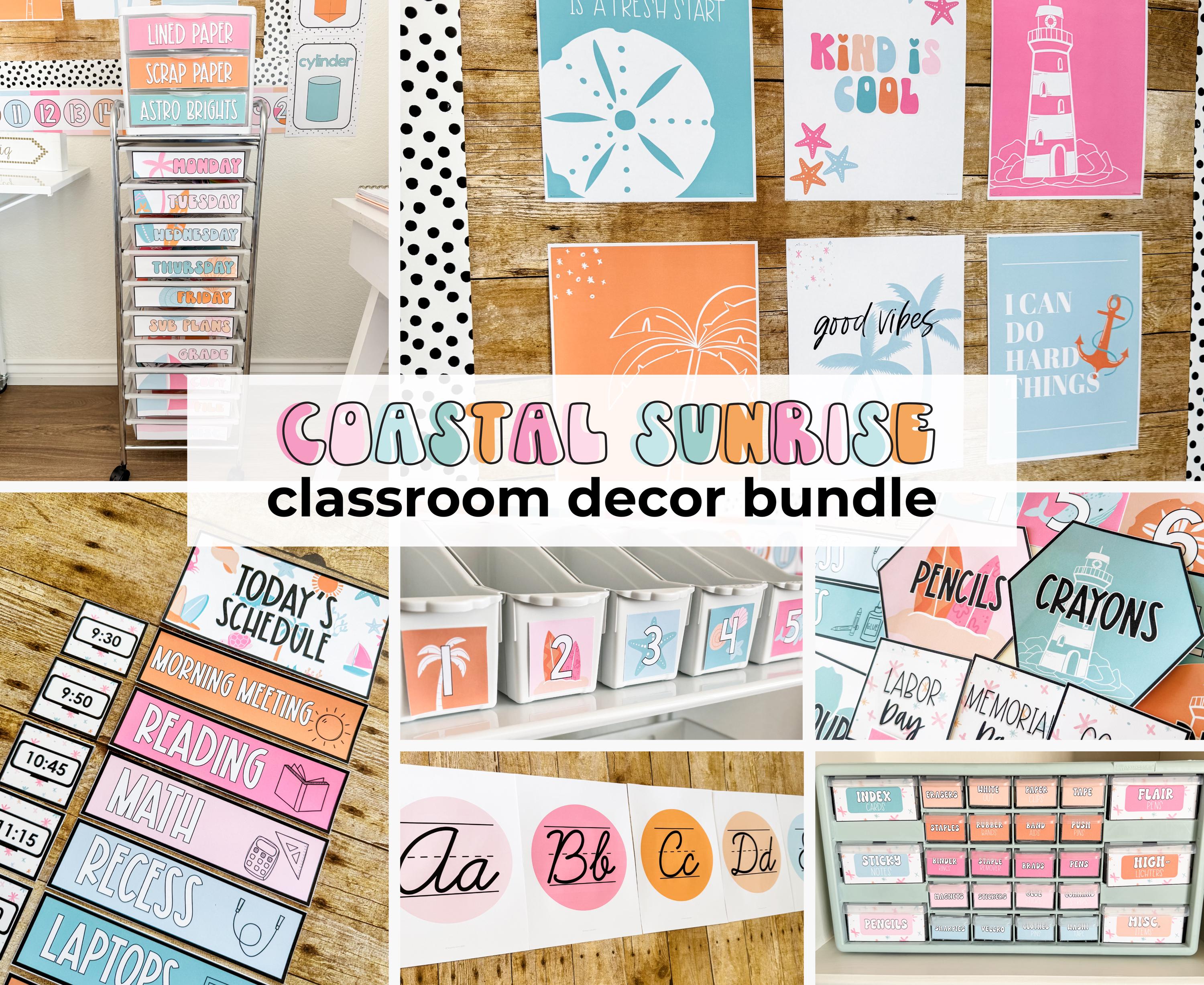 Coastal Classroom Decor Bundle Elementary | Classroom Theme | Coastal Sunrise Classroom | Editable