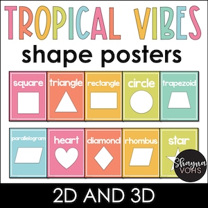 Shape Posters Classroom, Printable, Tropical Vibes Classroom Decor