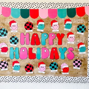 Christmas Bulletin Board Kit | Retro Holiday Bulletin Board Classroom | Christmas Door Decor | Holiday Door Classroom