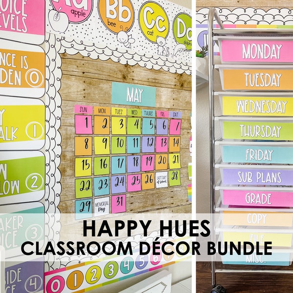 Classroom Decor Bundle, Happy Hues Classroom Decor, Bright Classroom Decor