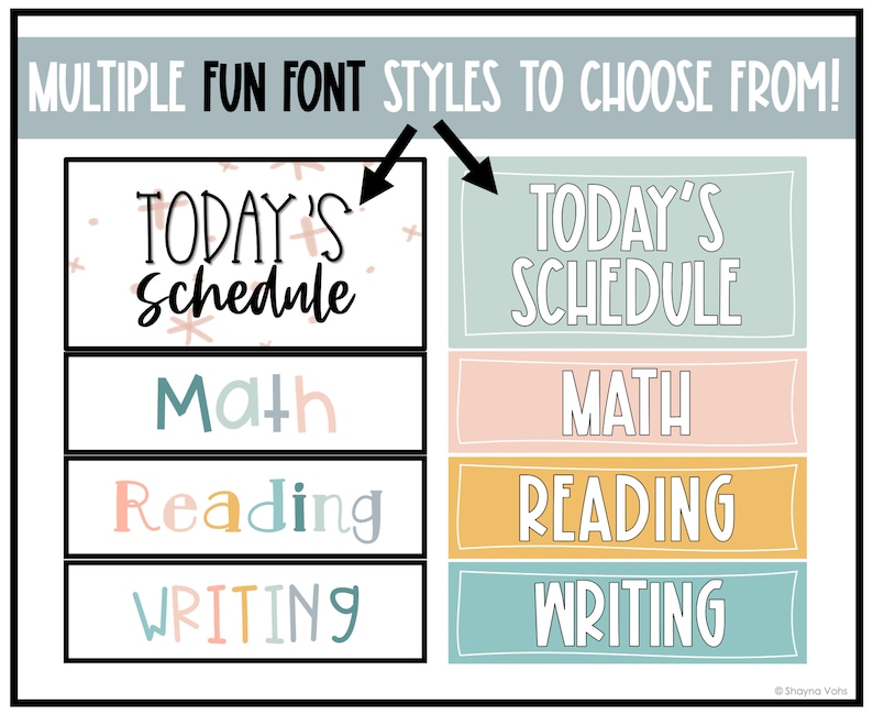 This image shows two styles of calm color schedule cards.