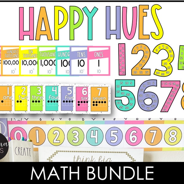 Bright Math Posters, Number Line, Place Value Posters, Ten Frame Number Posters, Skip Counting Posters, Shape Posters, Multiplication Poster
