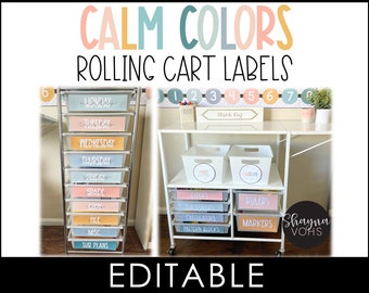 Étiquettes pour chariot de classe Calm Colors : modifiables, décor pastel