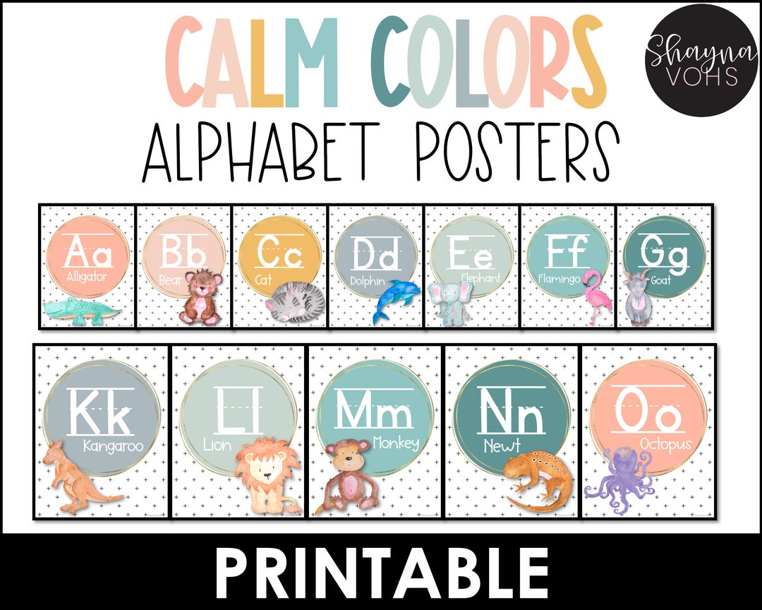 Calm Colors Alphabet Posters for Classroom Printable, Calming Classroom ...