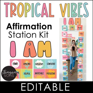 Affirmation Station Classroom Kit, Printable, Tropical Vibes Classroom Decor