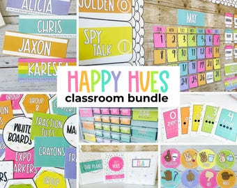 Bright Classroom Decor Bundle Elementary | Classroom Theme | Colorful | Rainbow | Editable | Printable