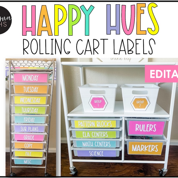 10 Drawer Cart Labels, 10 Drawer Rolling Cart Label