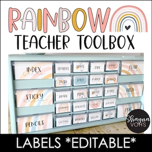 Teacher Toolbox Labels, Boho Rainbow Teacher Tool Box Labels