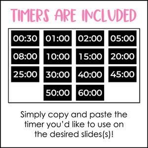 This image shows the timers included in the happy hues slides templates.
