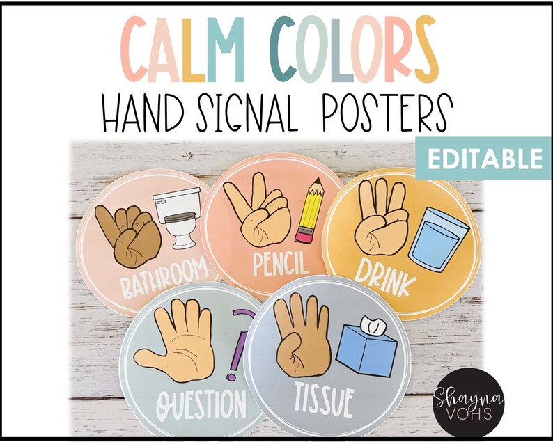 Calm Colors Hand Signal Posters Calm Colors Classroom Decor Etsy