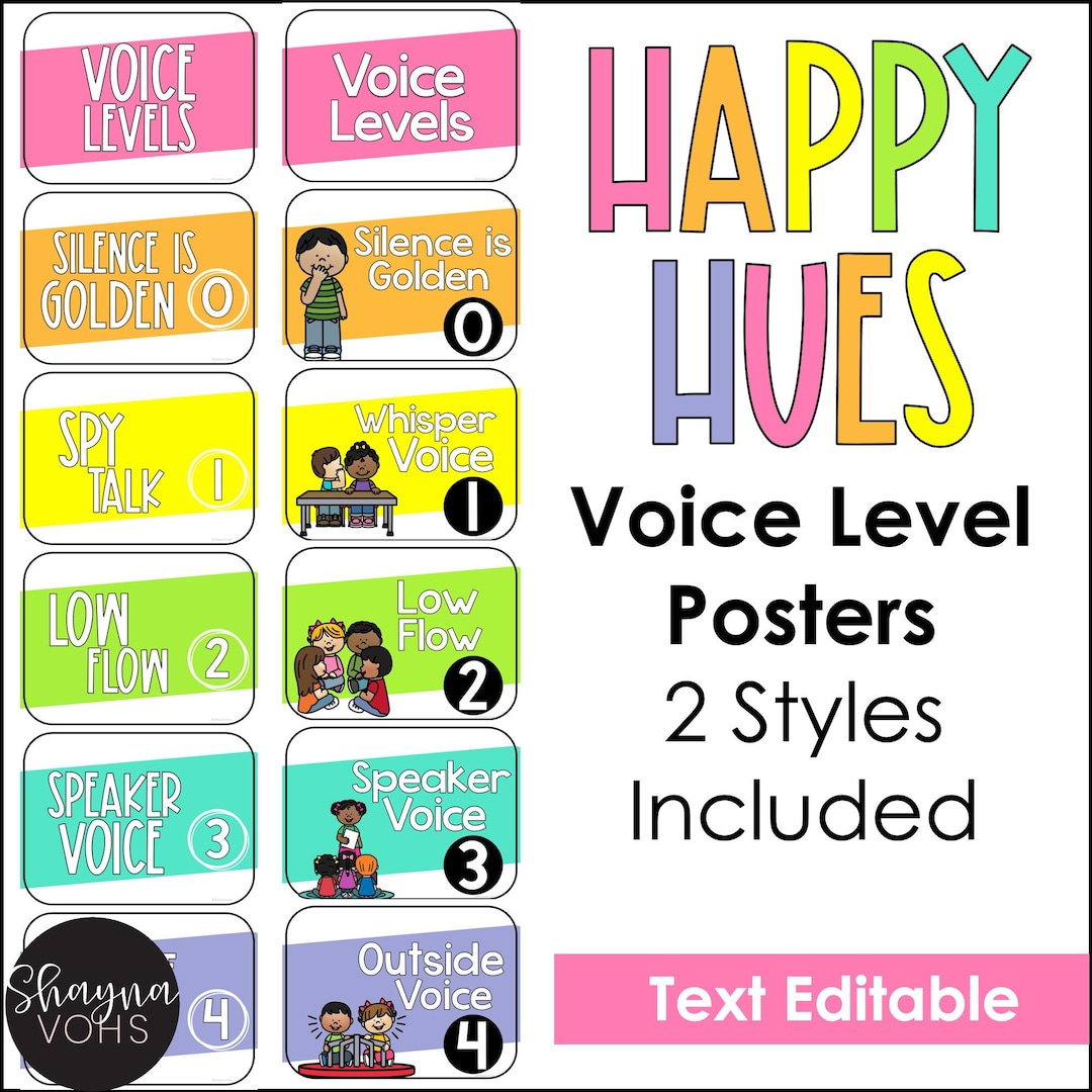 voice-level-posters-classroom-voice-level-chart-bright-rainbow-classroom-decor-etsy
