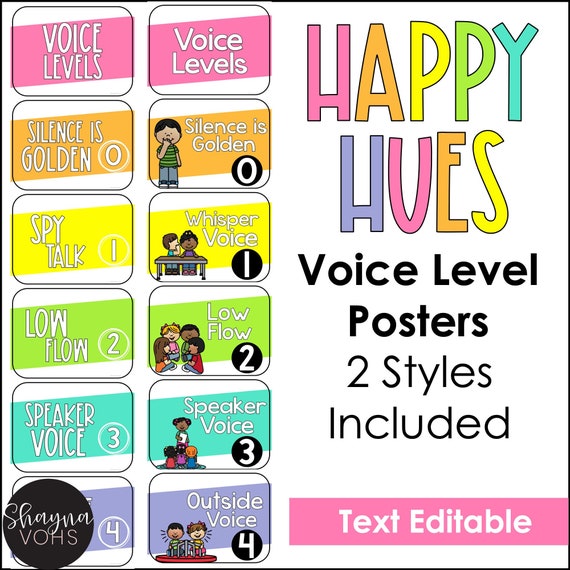 Voice Level Posters Classroom, Voice Level Chart, Bright Rainbow