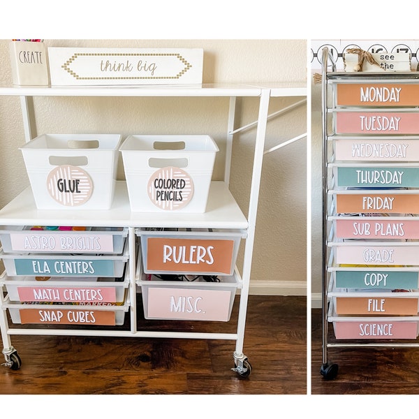 Boho 10 Drawer Rolling Cart Label, Boho Rolling Cart Labels