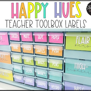 Teacher Toolbox Labels Editable, Bright Classroom Theme, Happy Hues Classroom Decor