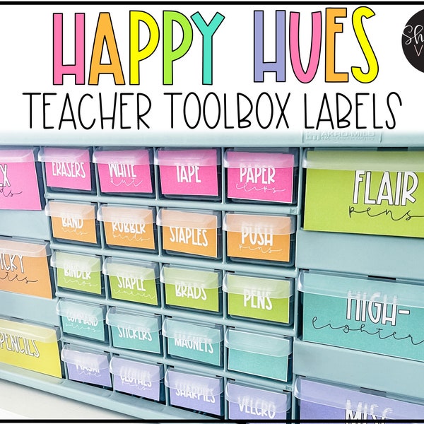 Teacher Toolbox Labels Editable, Bright Classroom Theme, Happy Hues Classroom Decor