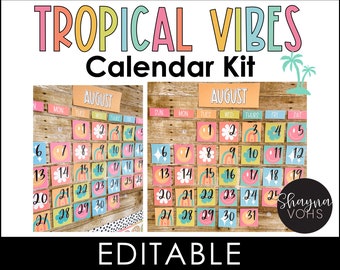 Calendar Kit Classroom, Tropical Calendar, Printable, Tropical Vibes Classroom Decor