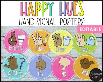 Hand Signal Classroom, Hand Signal Posters, Bright Hand Signal Posters