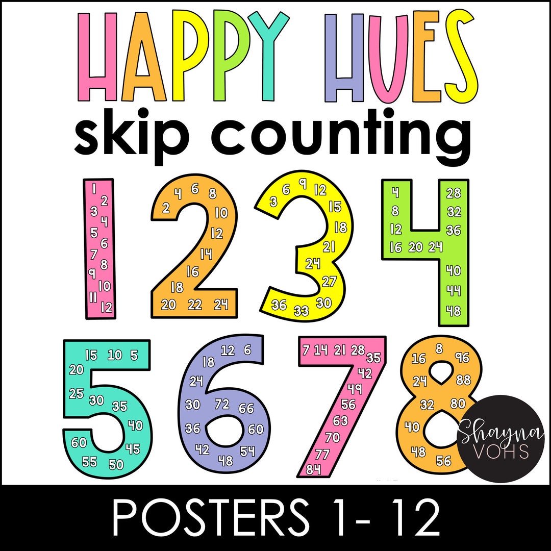 Skip counting posters skip counting chart numbers bright etsy