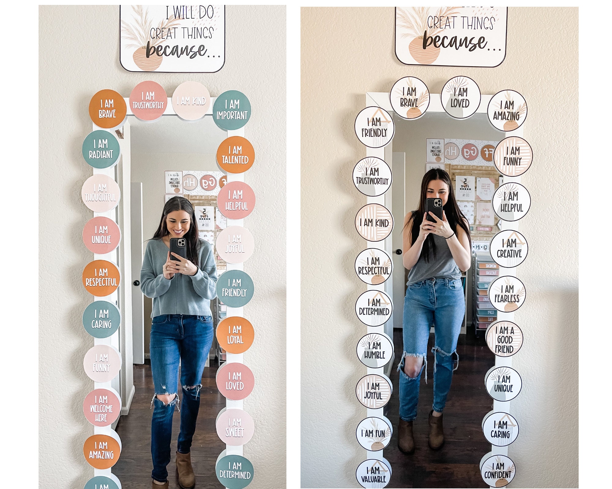 Boho Affirmation Station: Classroom Mirror Decor (Editable Posters & Cards)