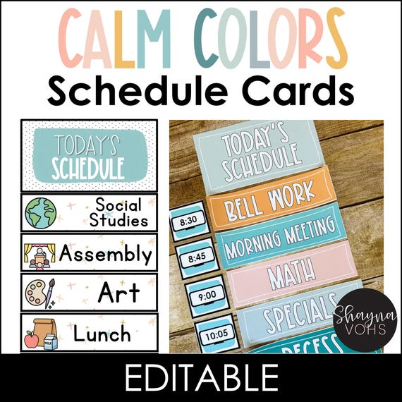 Editable Classroom Schedule Cards: Calming Pastel Decor (Digital Download)