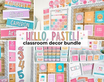 Paquete de decoración en tonos pastel para el aula, ideal para maestros de primaria (imprimible)