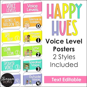 Rainbow Voice Level Chart Posters: Editable Classroom Decor (PDF Downloadable Files Included)